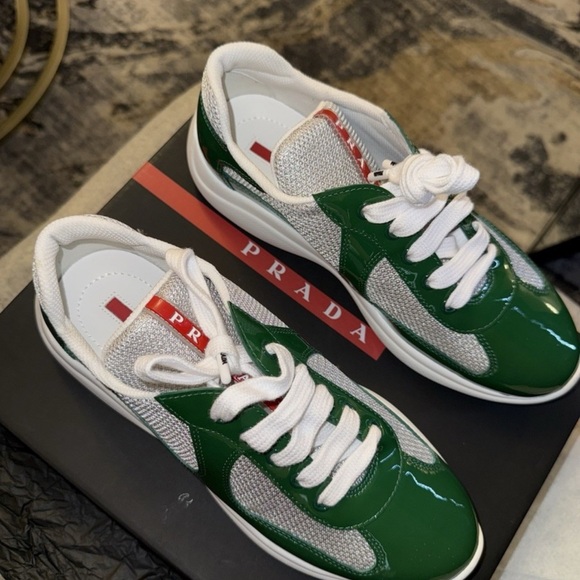 Prada Patent Leather Green/ White Sneaker (Prada sz 9/ US sz 10